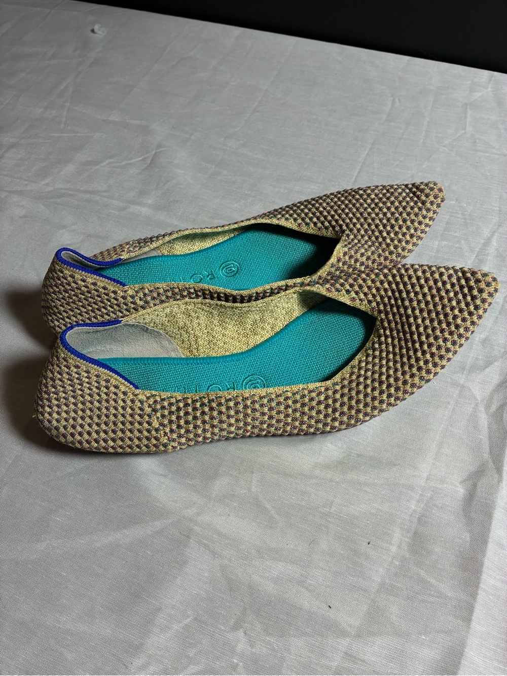 Rothy's Pointed Knit Ballet Flat in Teal & Brown Sparkly Women’s Size 11